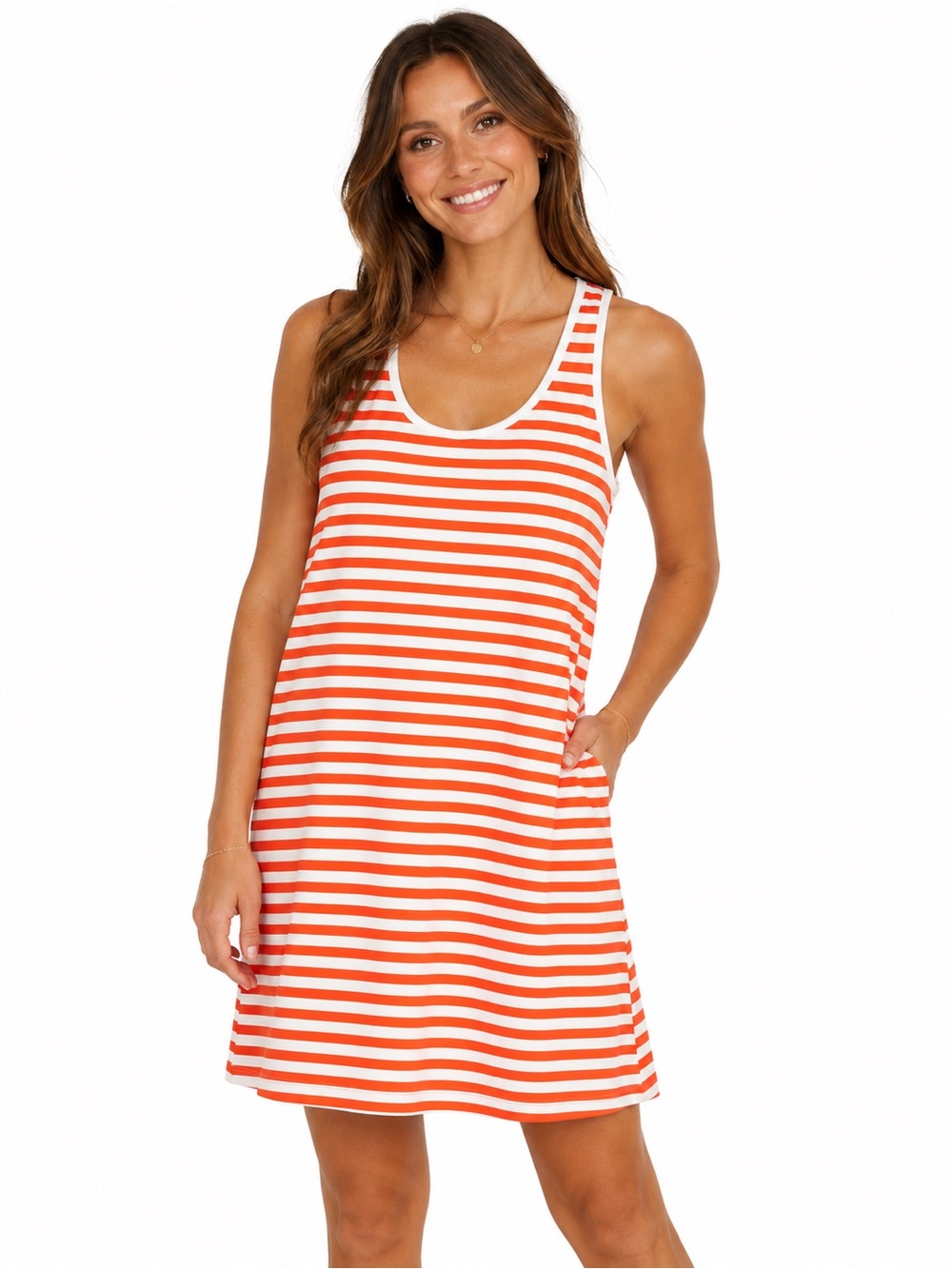 Tommy Bahama Orange & White Striped Tank Coverup - Picture 1 of 6